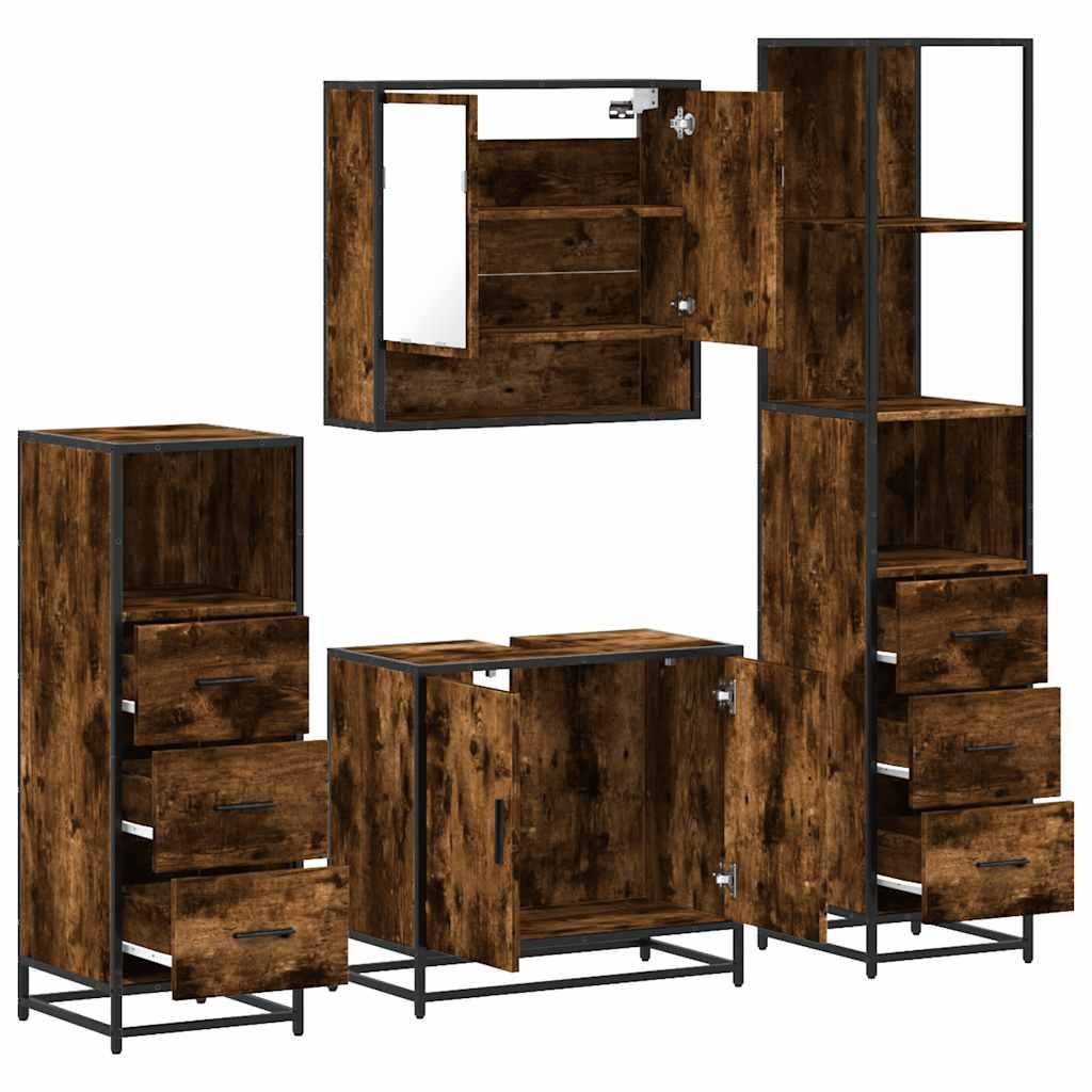 4 Piece Bathroom Furniture Set Smoked Oak Engineered Wood