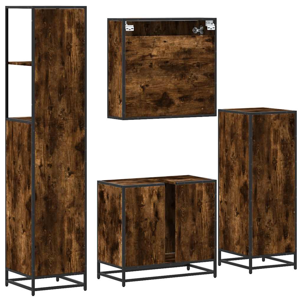 4 Piece Bathroom Furniture Set Smoked Oak Engineered Wood