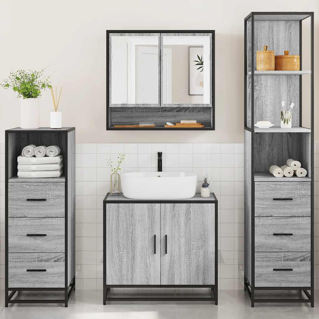 4 Piece Bathroom Furniture Set Grey Sonoma Engineered Wood