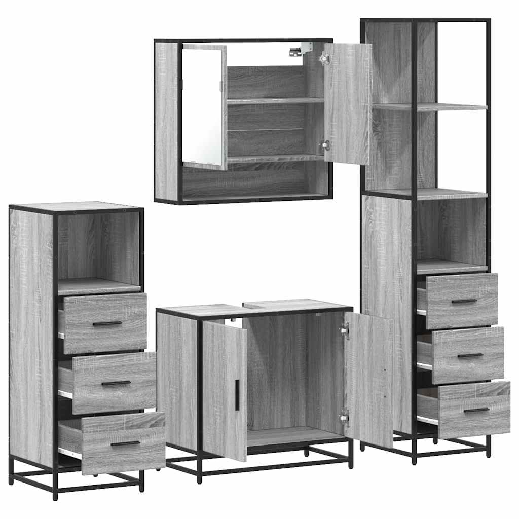 4 Piece Bathroom Furniture Set Grey Sonoma Engineered Wood