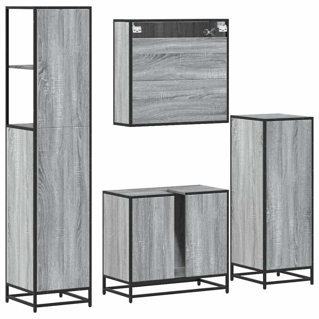 4 Piece Bathroom Furniture Set Grey Sonoma Engineered Wood