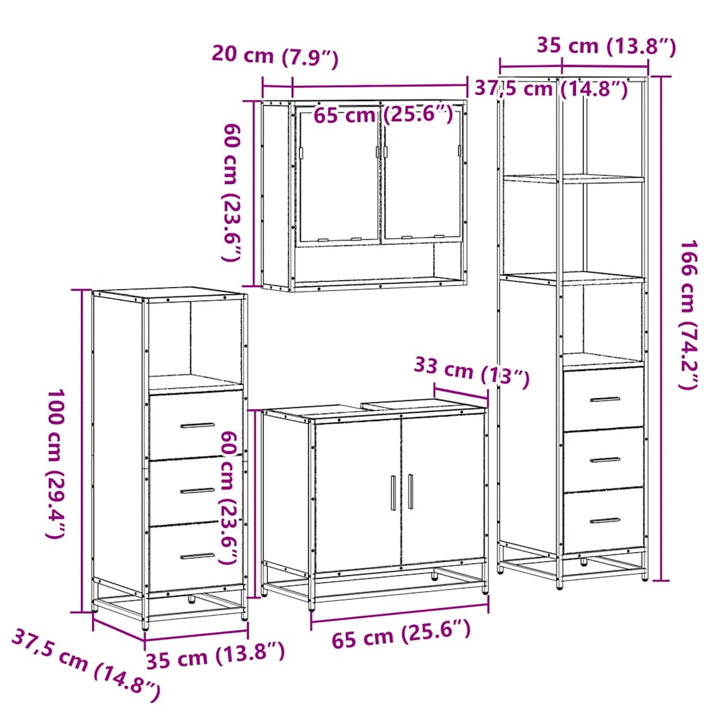 4 Piece Bathroom Furniture Set Grey Sonoma Engineered Wood