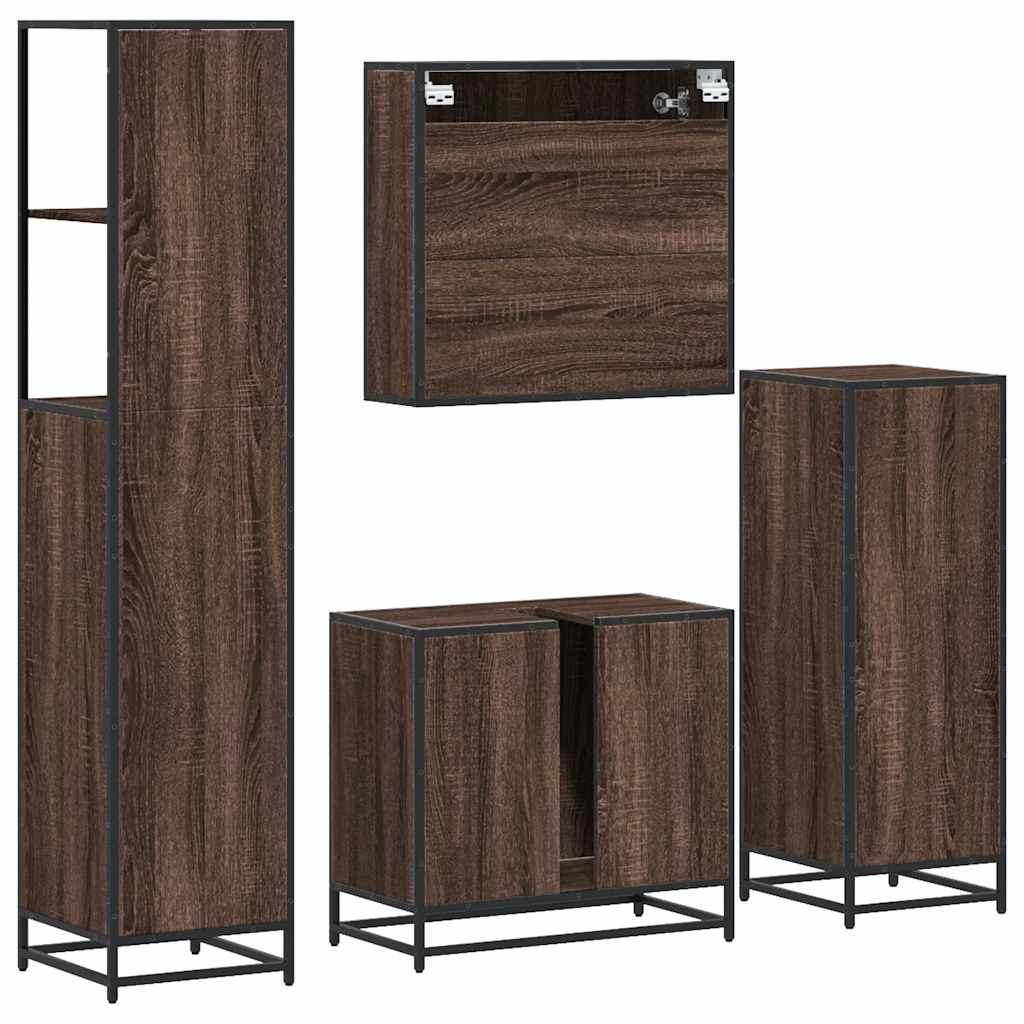 4 Piece Bathroom Furniture Set Brown Oak Engineered Wood