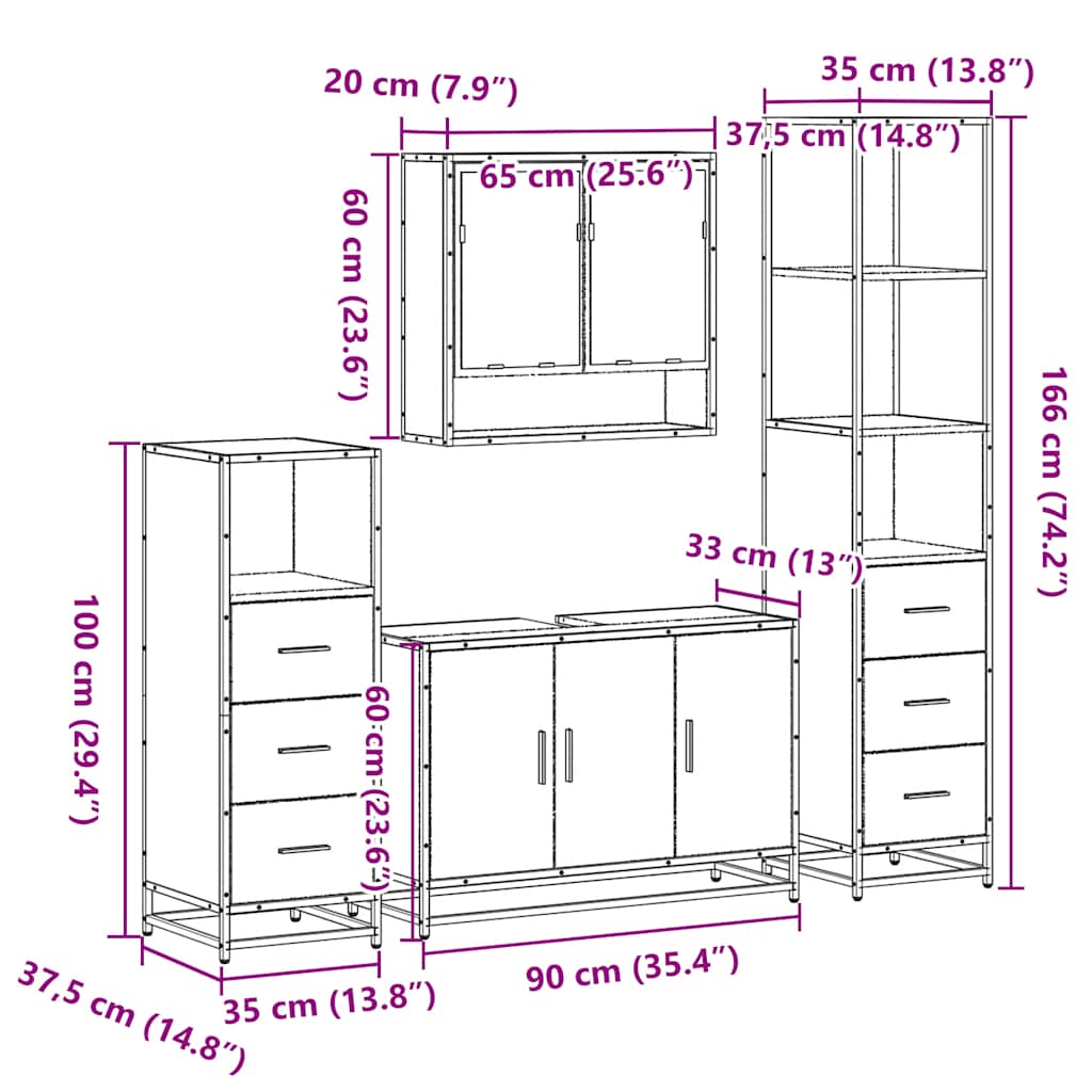 4 Piece Bathroom Furniture Set Sonoma Oak Engineered Wood