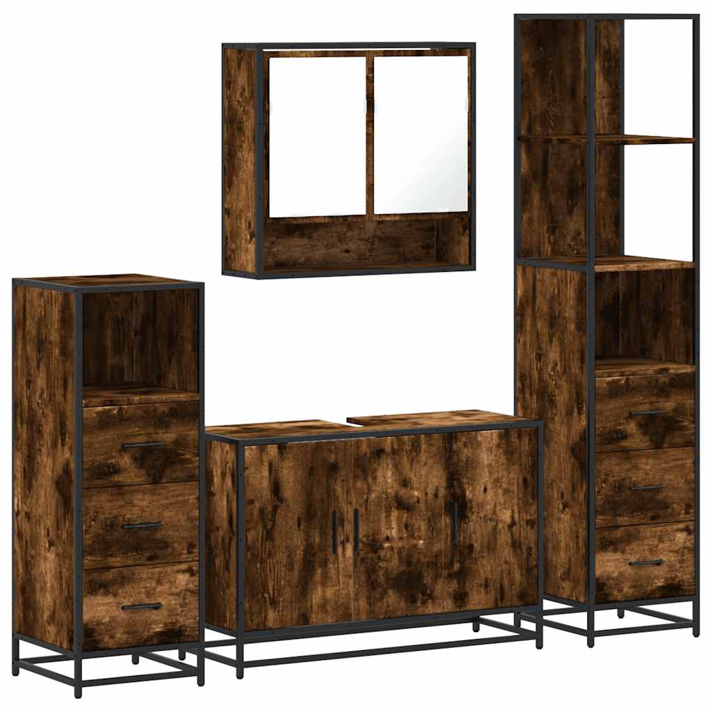 4 Piece Bathroom Furniture Set Smoked Oak Engineered Wood