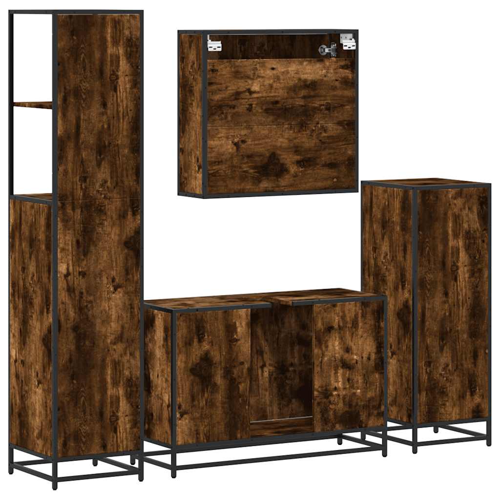 4 Piece Bathroom Furniture Set Smoked Oak Engineered Wood