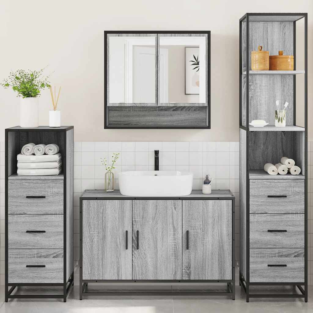 4 Piece Bathroom Furniture Set Grey Sonoma Engineered Wood
