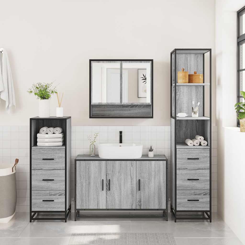 4 Piece Bathroom Furniture Set Grey Sonoma Engineered Wood