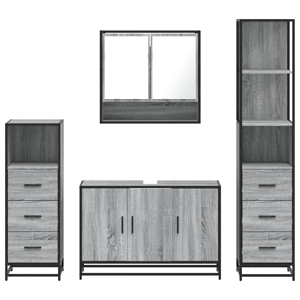4 Piece Bathroom Furniture Set Grey Sonoma Engineered Wood