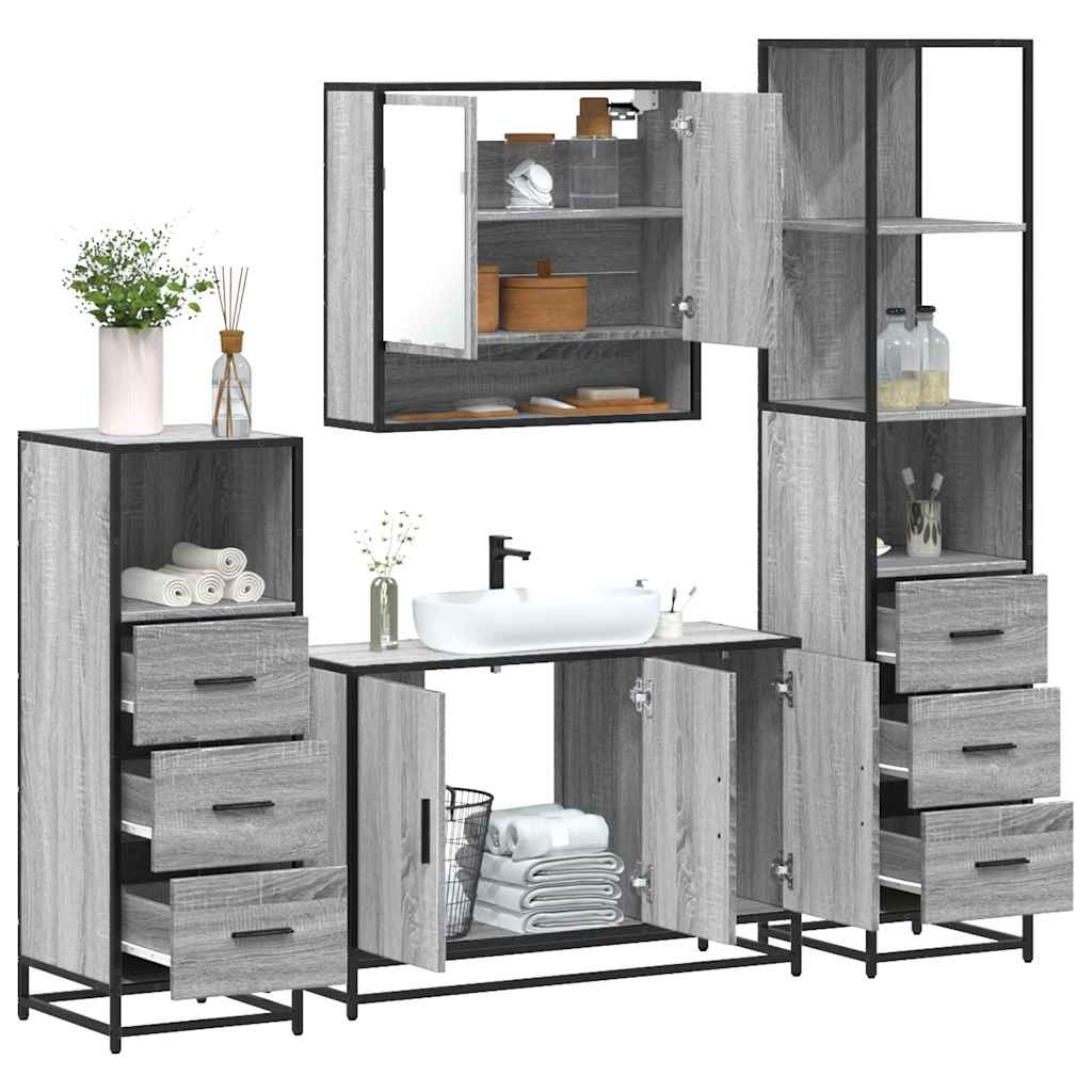 4 Piece Bathroom Furniture Set Grey Sonoma Engineered Wood