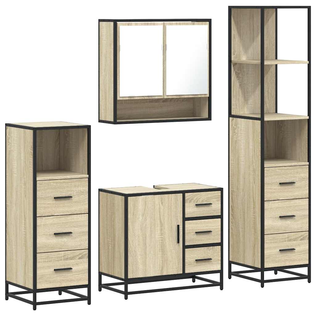 4 Piece Bathroom Furniture Set Sonoma Oak Engineered Wood