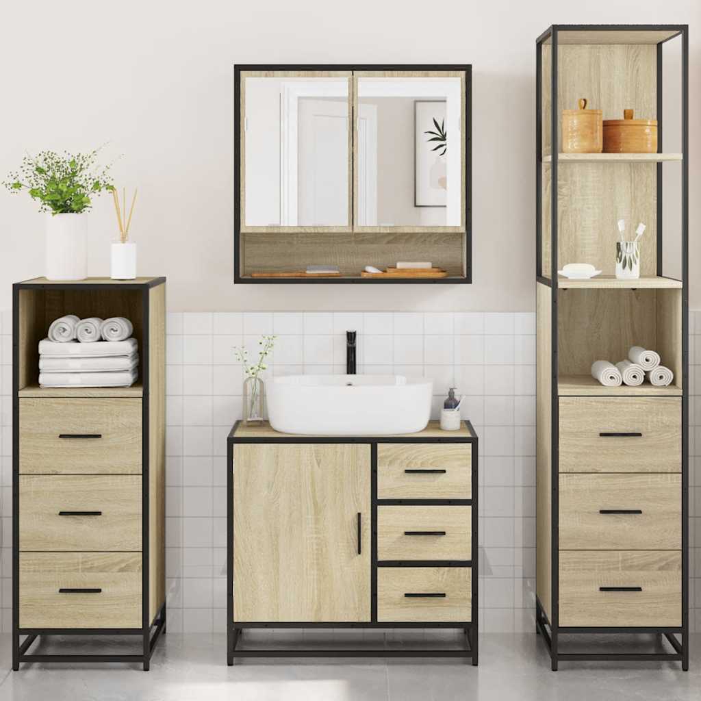 4 Piece Bathroom Furniture Set Sonoma Oak Engineered Wood