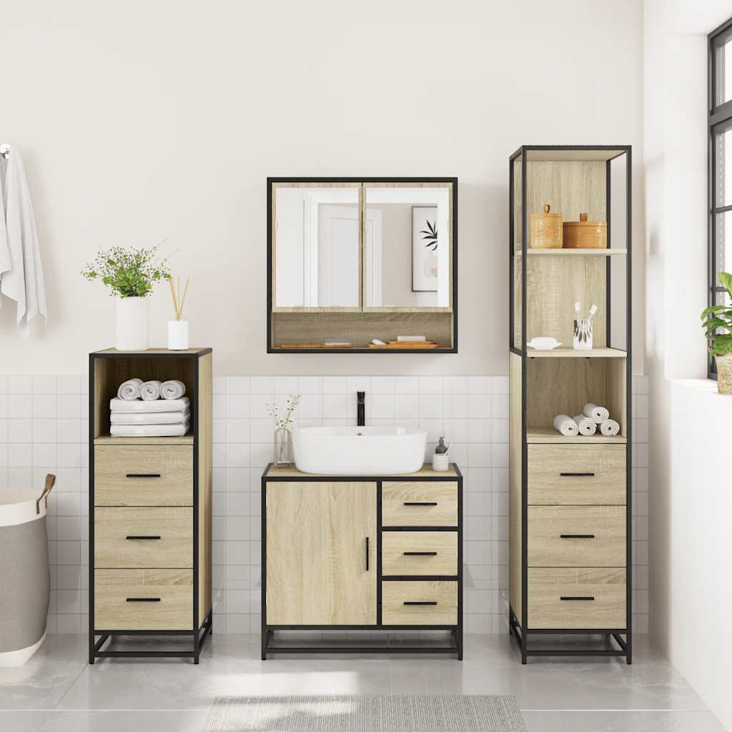 4 Piece Bathroom Furniture Set Sonoma Oak Engineered Wood
