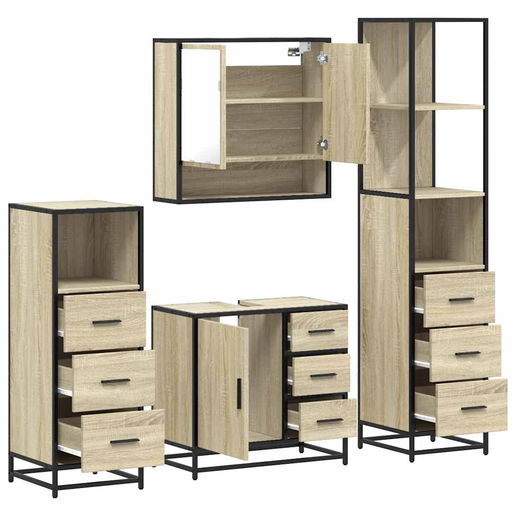 4 Piece Bathroom Furniture Set Sonoma Oak Engineered Wood