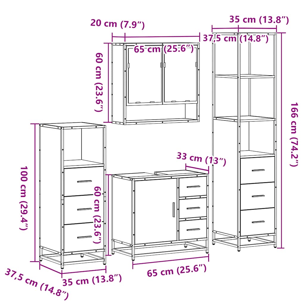 4 Piece Bathroom Furniture Set Sonoma Oak Engineered Wood