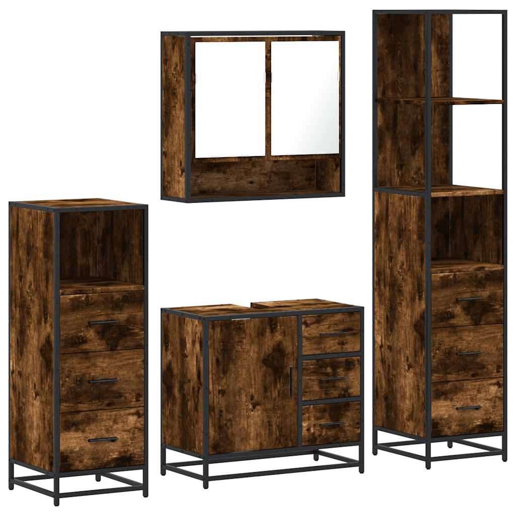4 Piece Bathroom Furniture Set Smoked Oak Engineered Wood