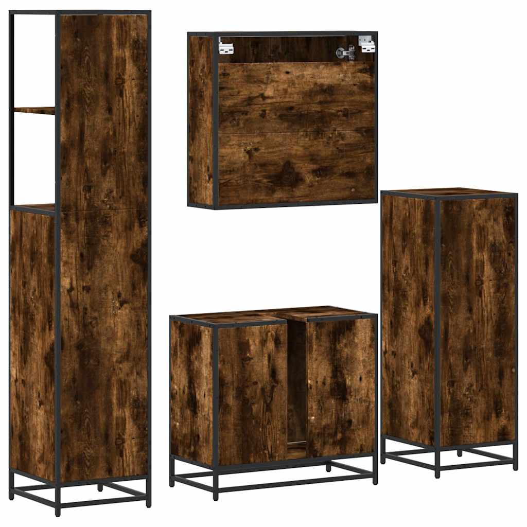 4 Piece Bathroom Furniture Set Smoked Oak Engineered Wood