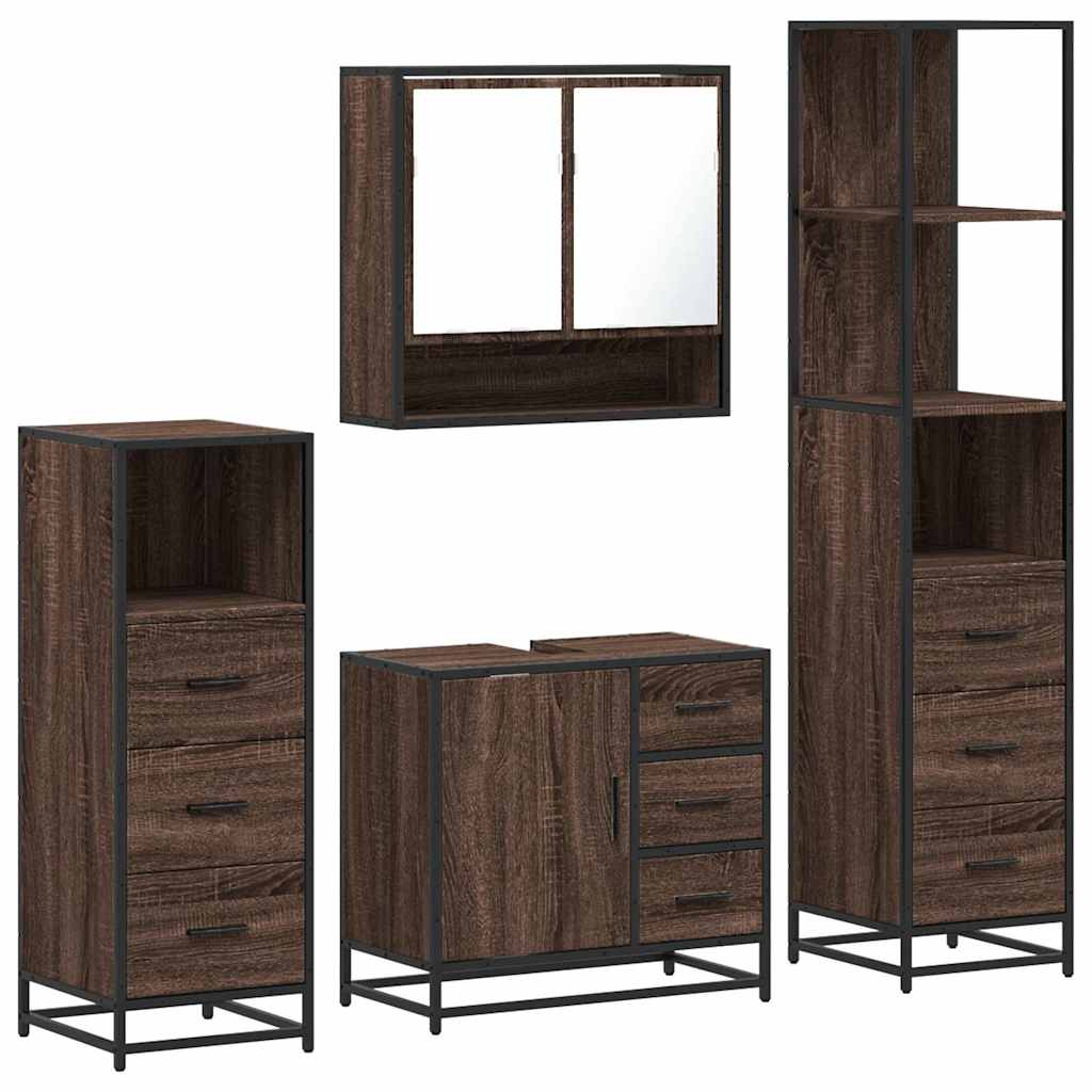 4 Piece Bathroom Furniture Set Brown Oak Engineered Wood