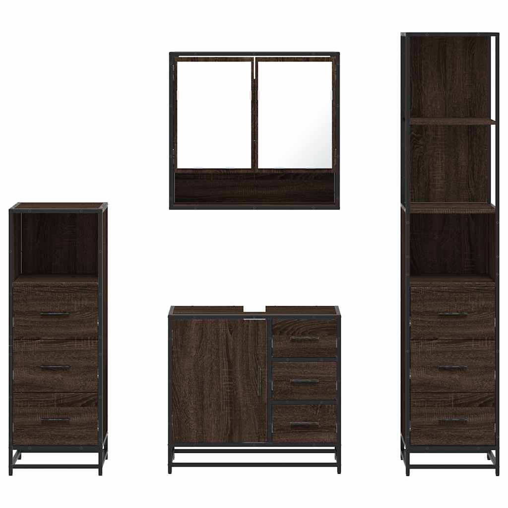 4 Piece Bathroom Furniture Set Brown Oak Engineered Wood