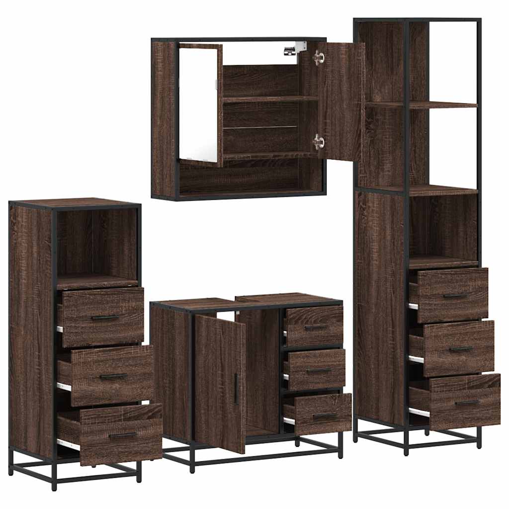 4 Piece Bathroom Furniture Set Brown Oak Engineered Wood