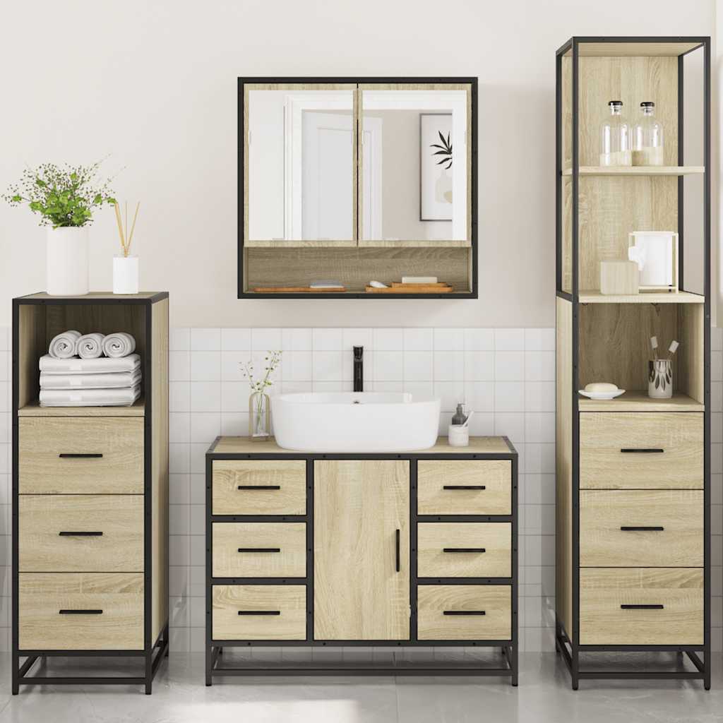 4 Piece Bathroom Furniture Set Sonoma Oak Engineered Wood