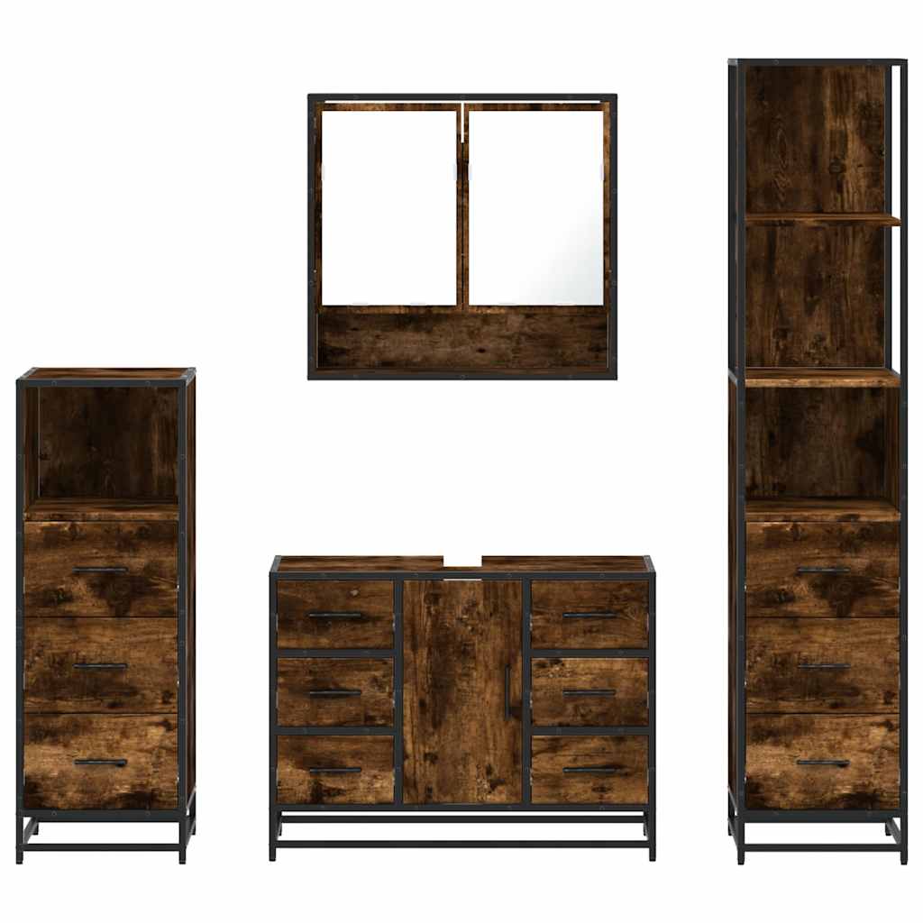 4 Piece Bathroom Furniture Set Smoked Oak Engineered Wood