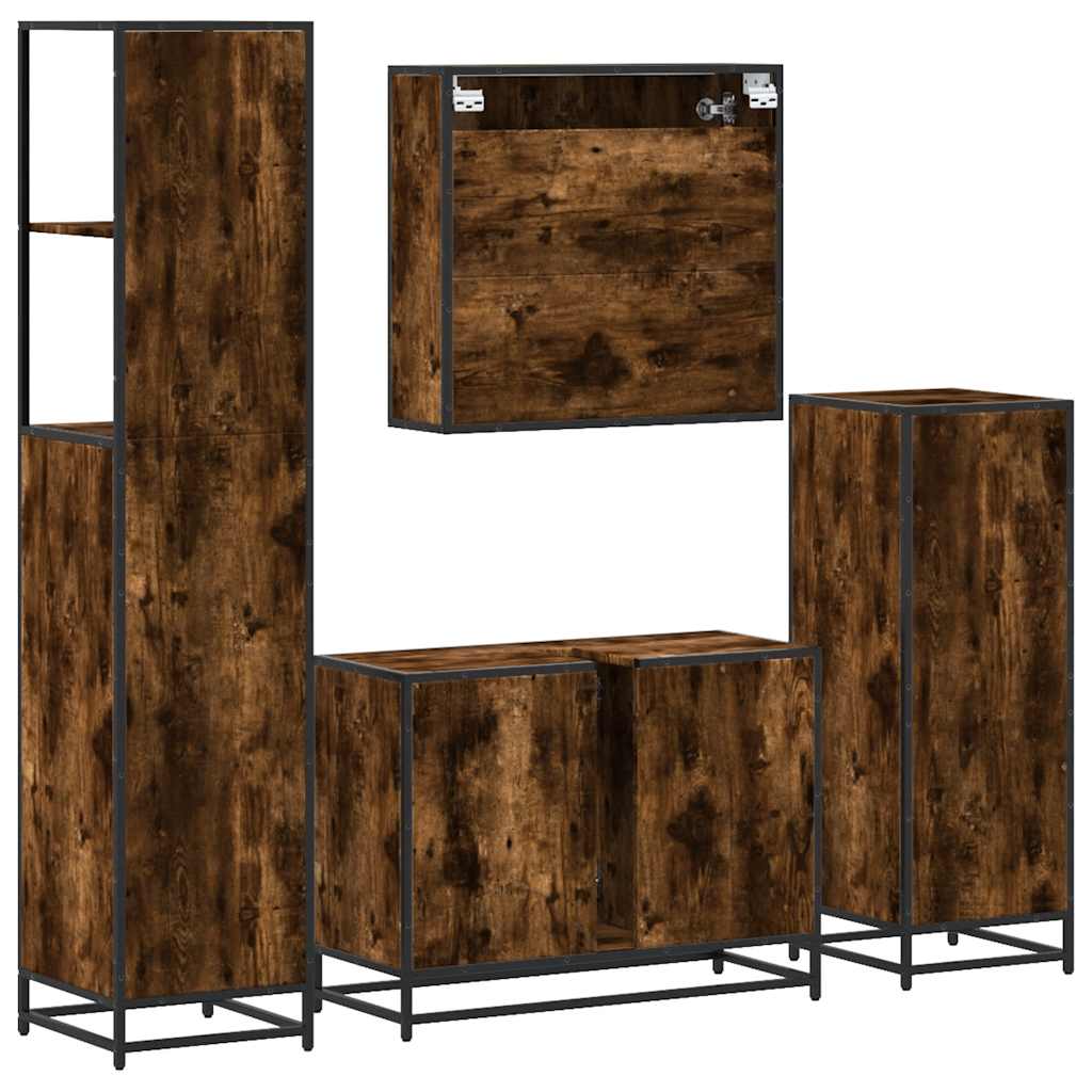4 Piece Bathroom Furniture Set Smoked Oak Engineered Wood