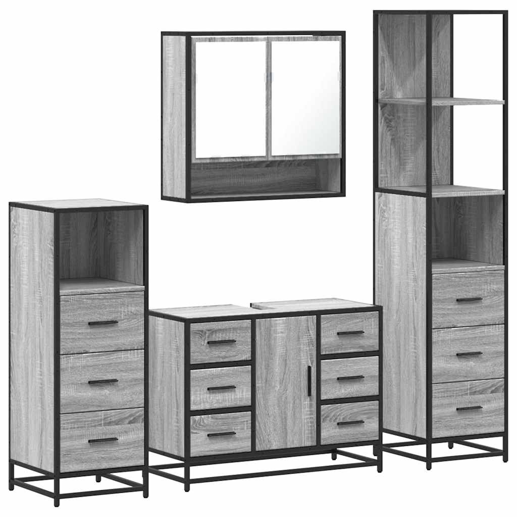 4 Piece Bathroom Furniture Set Grey Sonoma Engineered Wood