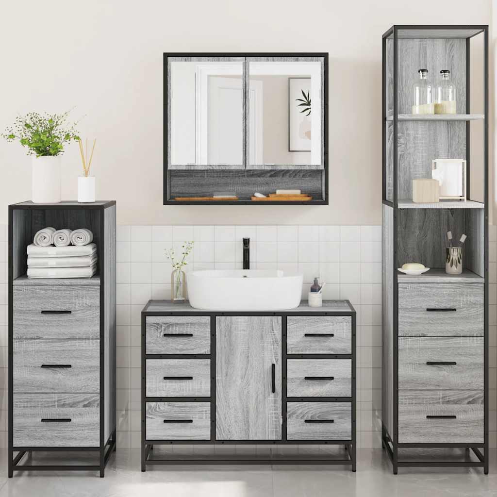 4 Piece Bathroom Furniture Set Grey Sonoma Engineered Wood
