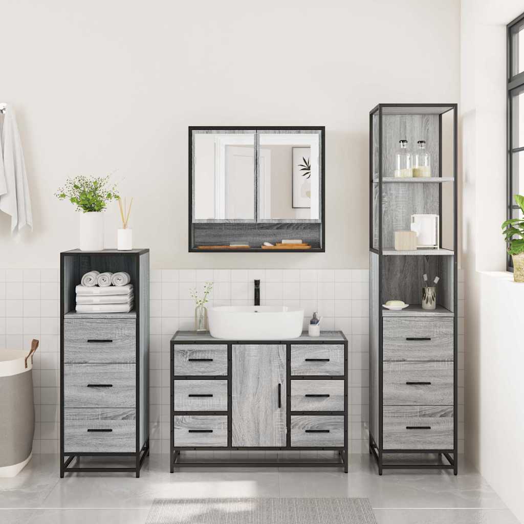 4 Piece Bathroom Furniture Set Grey Sonoma Engineered Wood