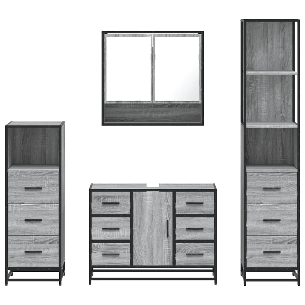 4 Piece Bathroom Furniture Set Grey Sonoma Engineered Wood