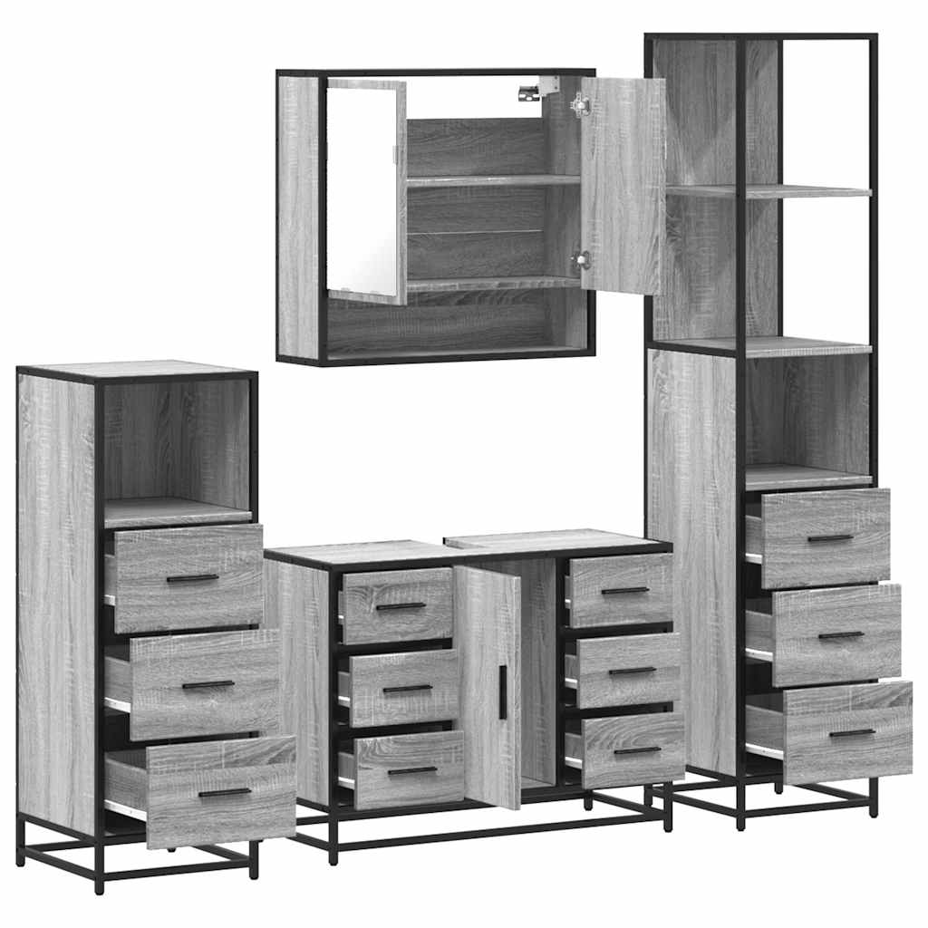 4 Piece Bathroom Furniture Set Grey Sonoma Engineered Wood