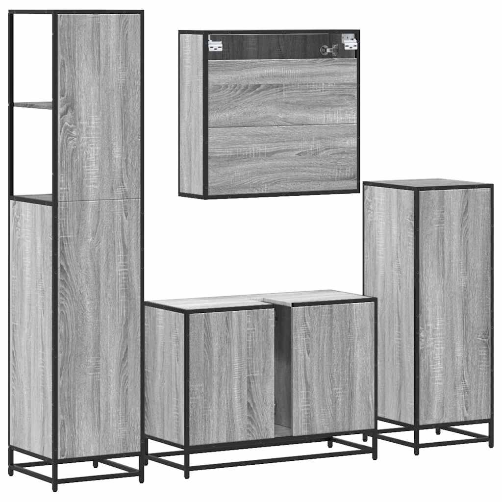 4 Piece Bathroom Furniture Set Grey Sonoma Engineered Wood