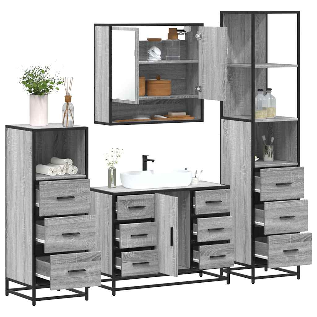 4 Piece Bathroom Furniture Set Grey Sonoma Engineered Wood
