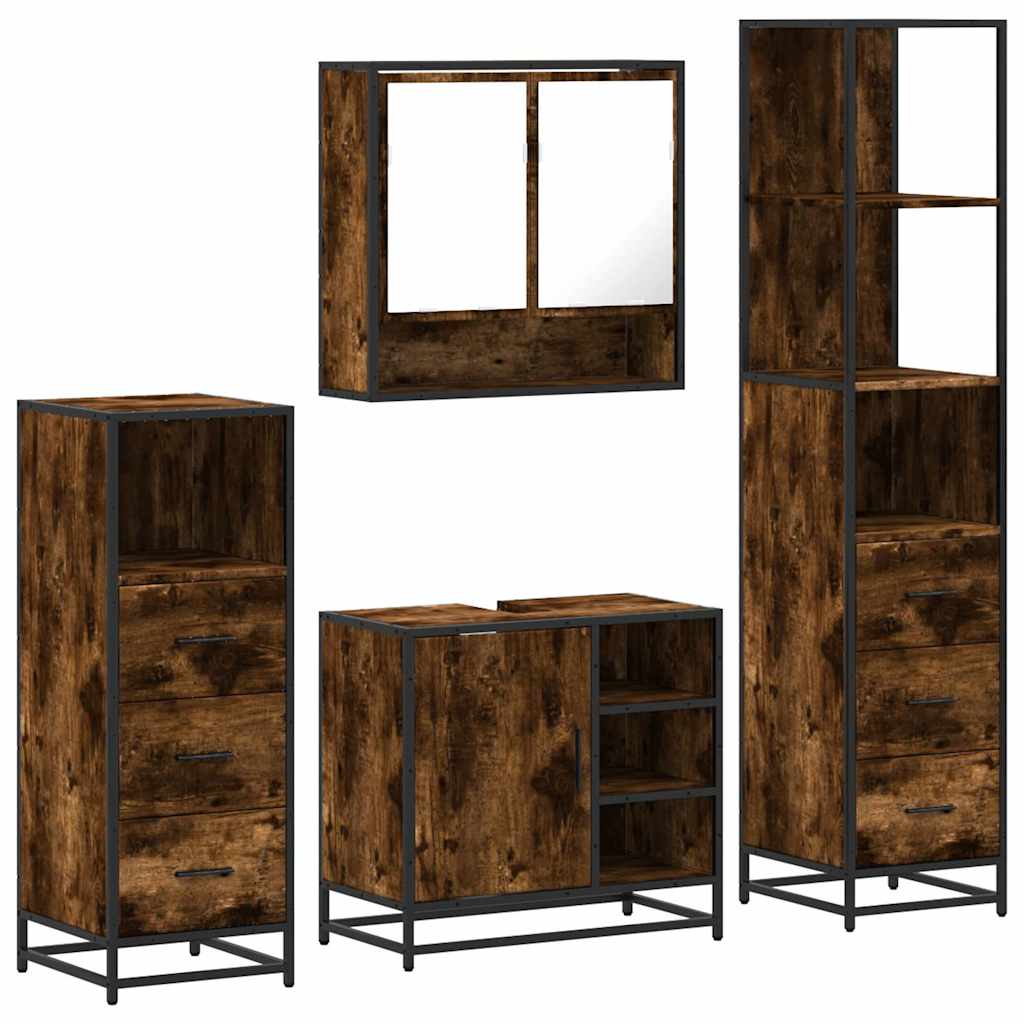 4 Piece Bathroom Furniture Set Smoked Oak Engineered Wood