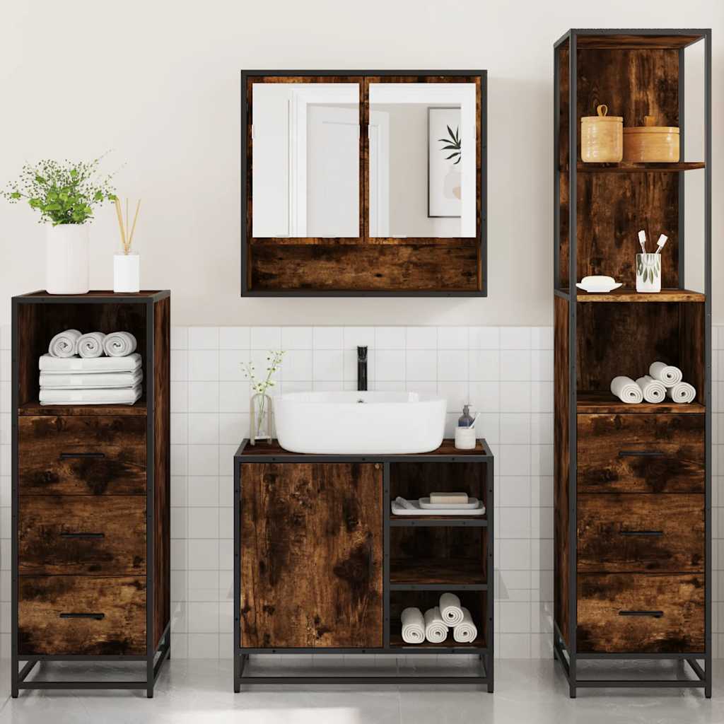 4 Piece Bathroom Furniture Set Smoked Oak Engineered Wood