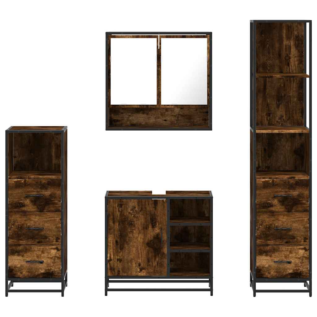 4 Piece Bathroom Furniture Set Smoked Oak Engineered Wood