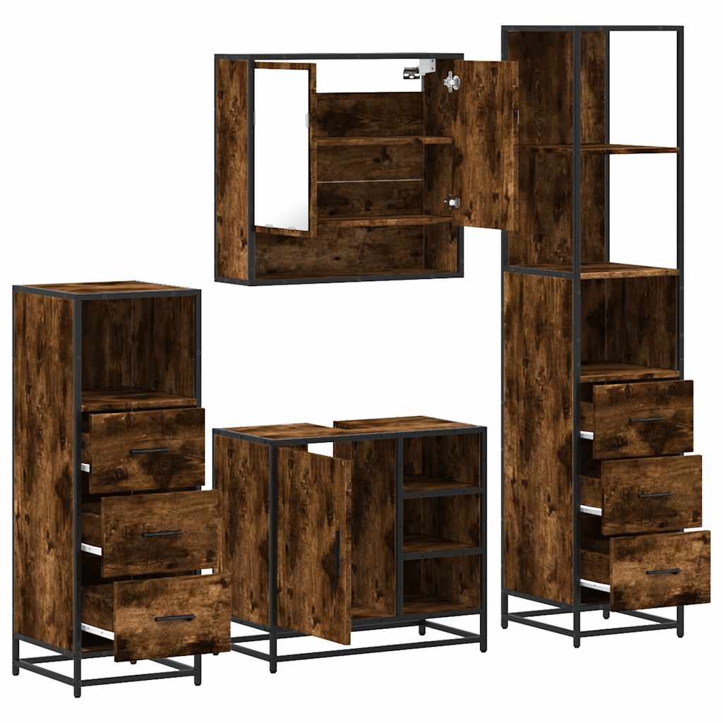 4 Piece Bathroom Furniture Set Smoked Oak Engineered Wood