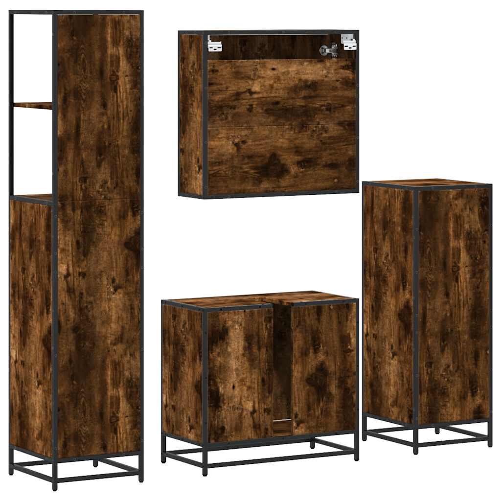 4 Piece Bathroom Furniture Set Smoked Oak Engineered Wood