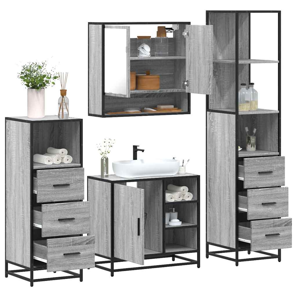 4 Piece Bathroom Furniture Set Grey Sonoma Engineered Wood