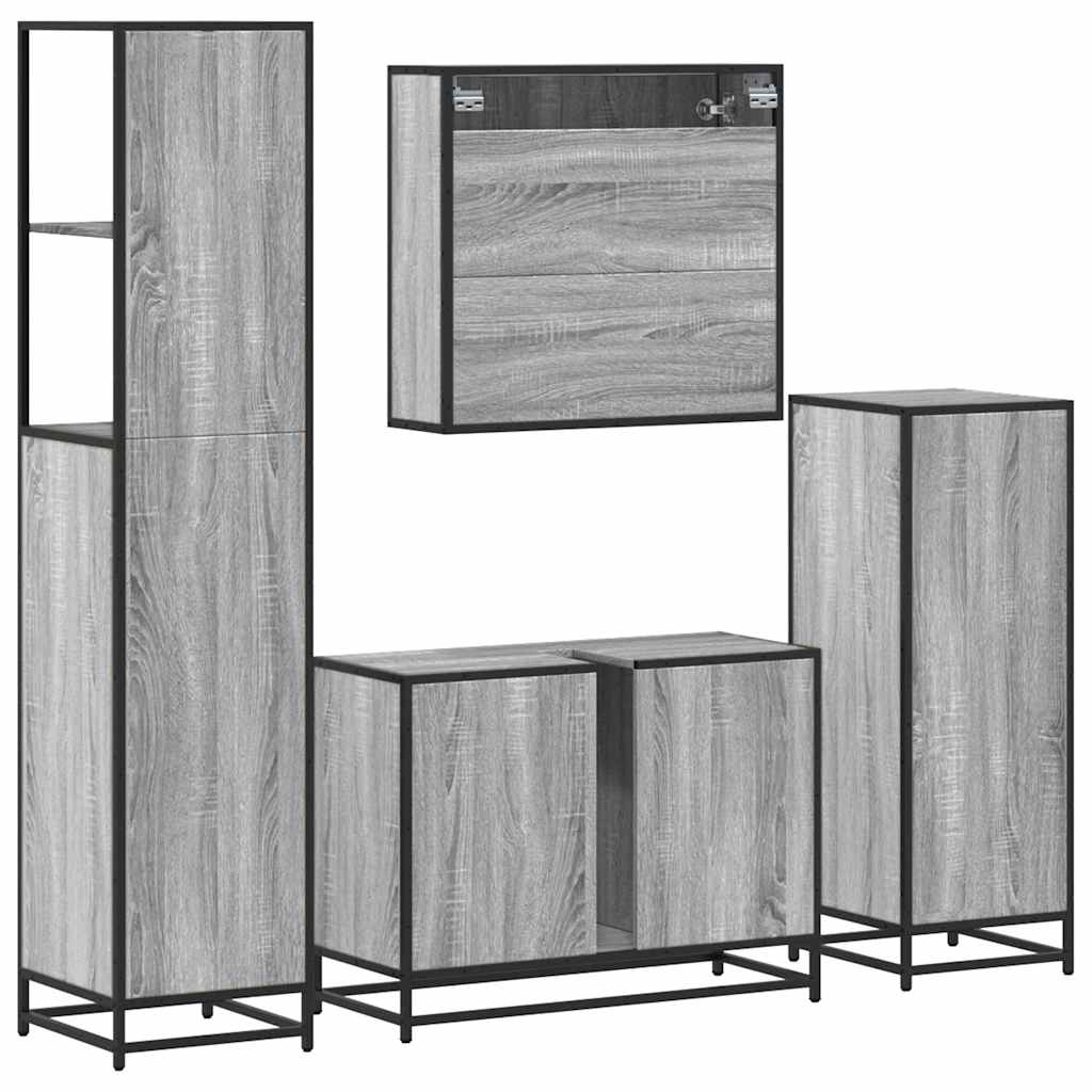 4 Piece Bathroom Furniture Set Grey Sonoma Engineered Wood
