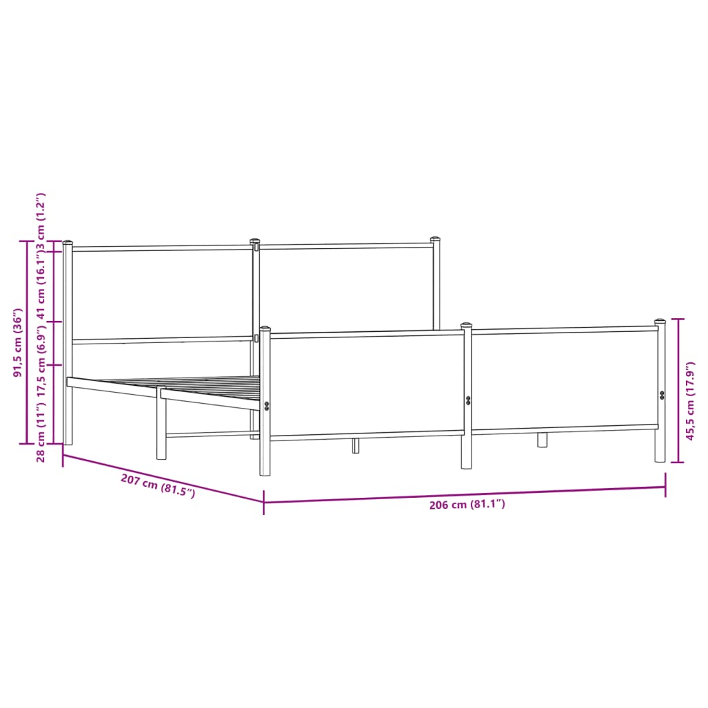 Metal Bed Frame without Mattress Smoked Oak 200x200 cm