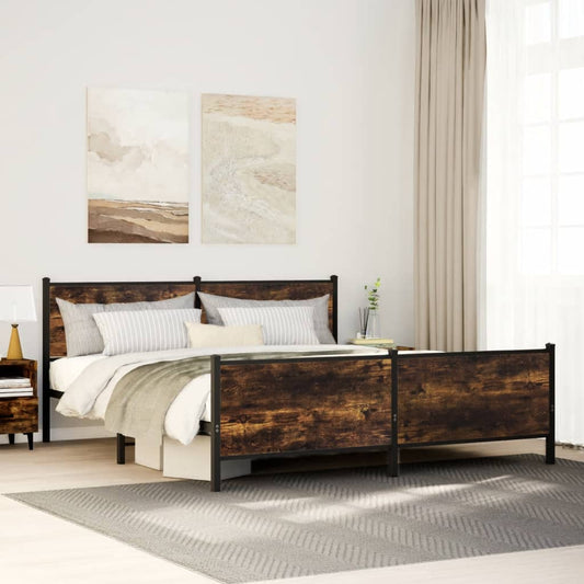 Metal Bed Frame without Mattress Smoked Oak 200x200 cm