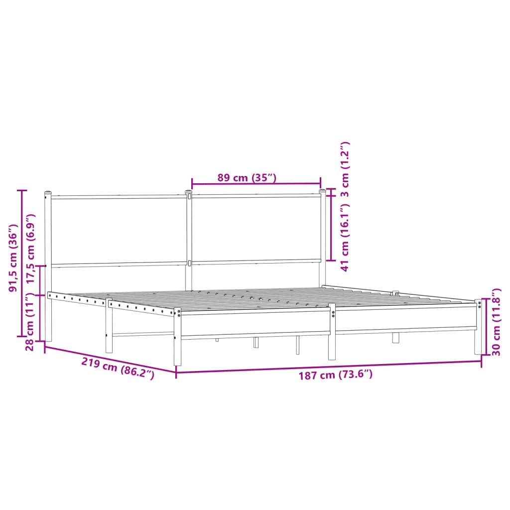 Metal Bed Frame without Mattress Sonoma Oak 183x213 cm