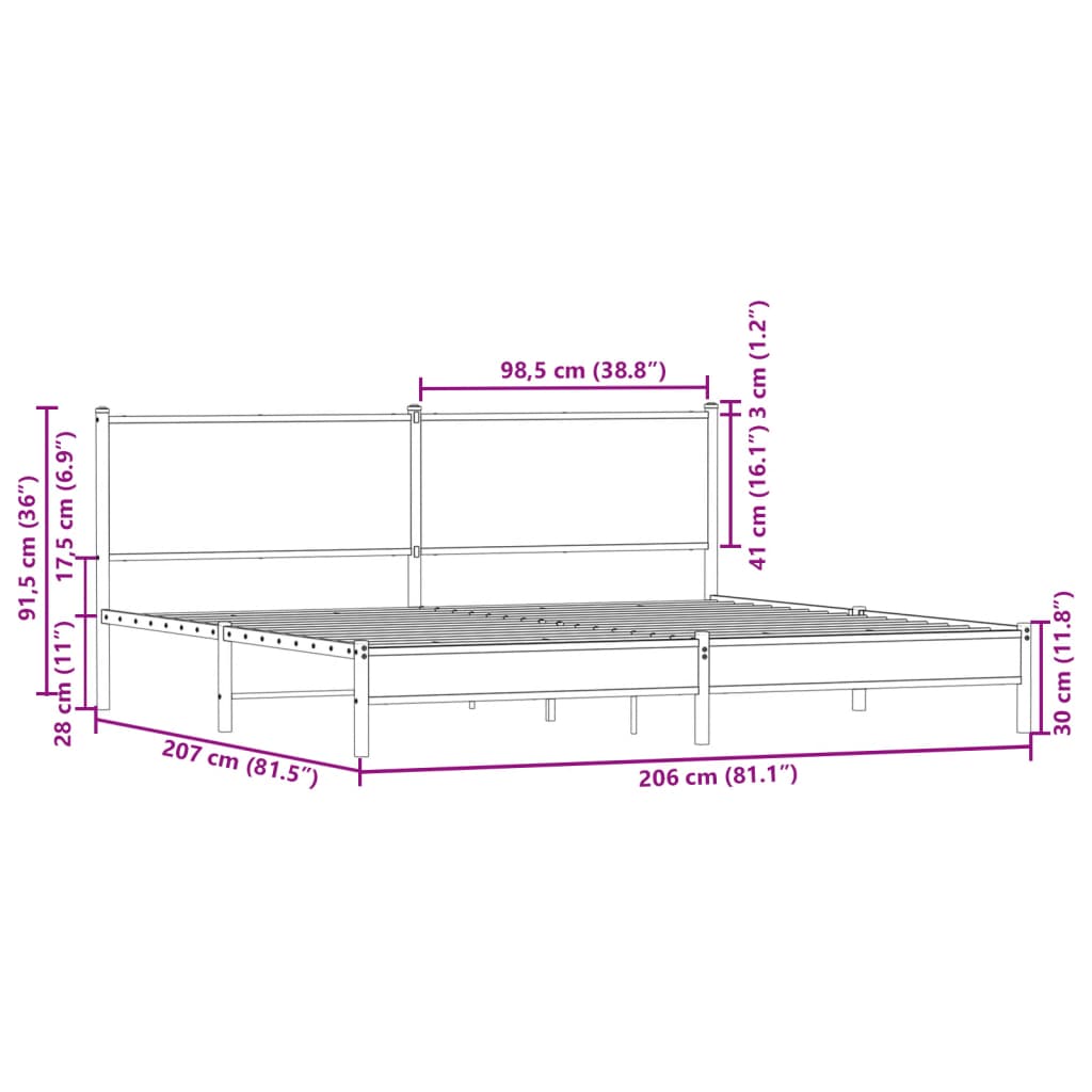 Metal Bed Frame without Mattress Sonoma Oak 200x200 cm