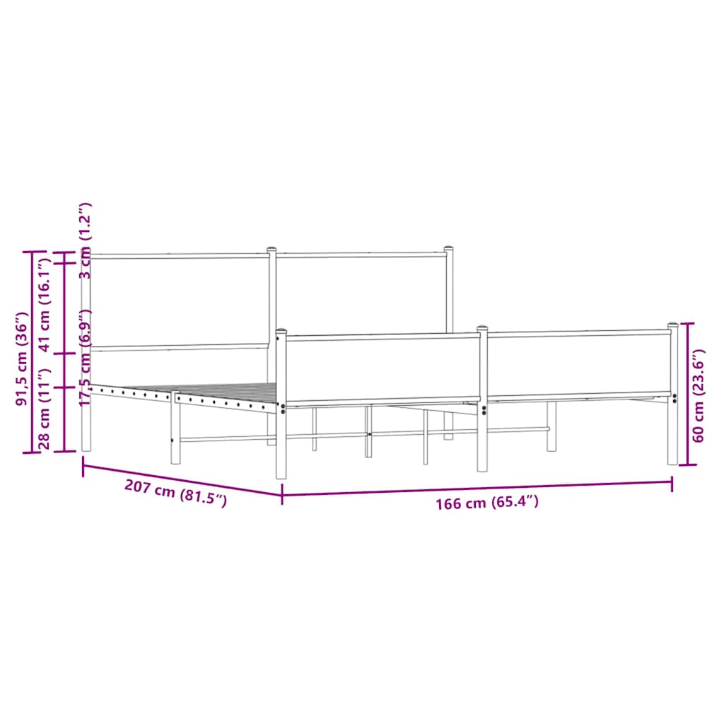 Metal Bed Frame without Mattress Brown Oak 160x200 cm
