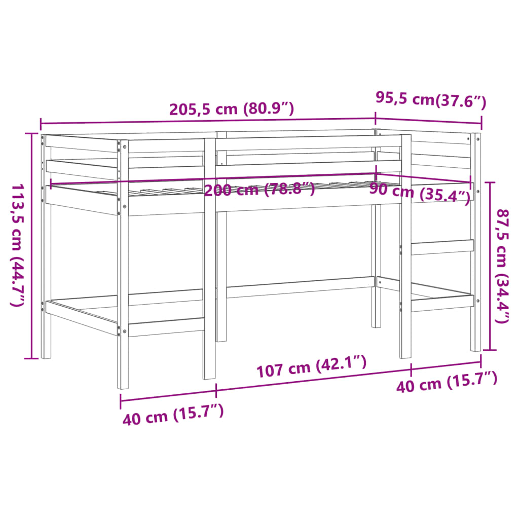 Kids' Loft Bed without Mattress with Ladder Wax Brown 90x200 cm