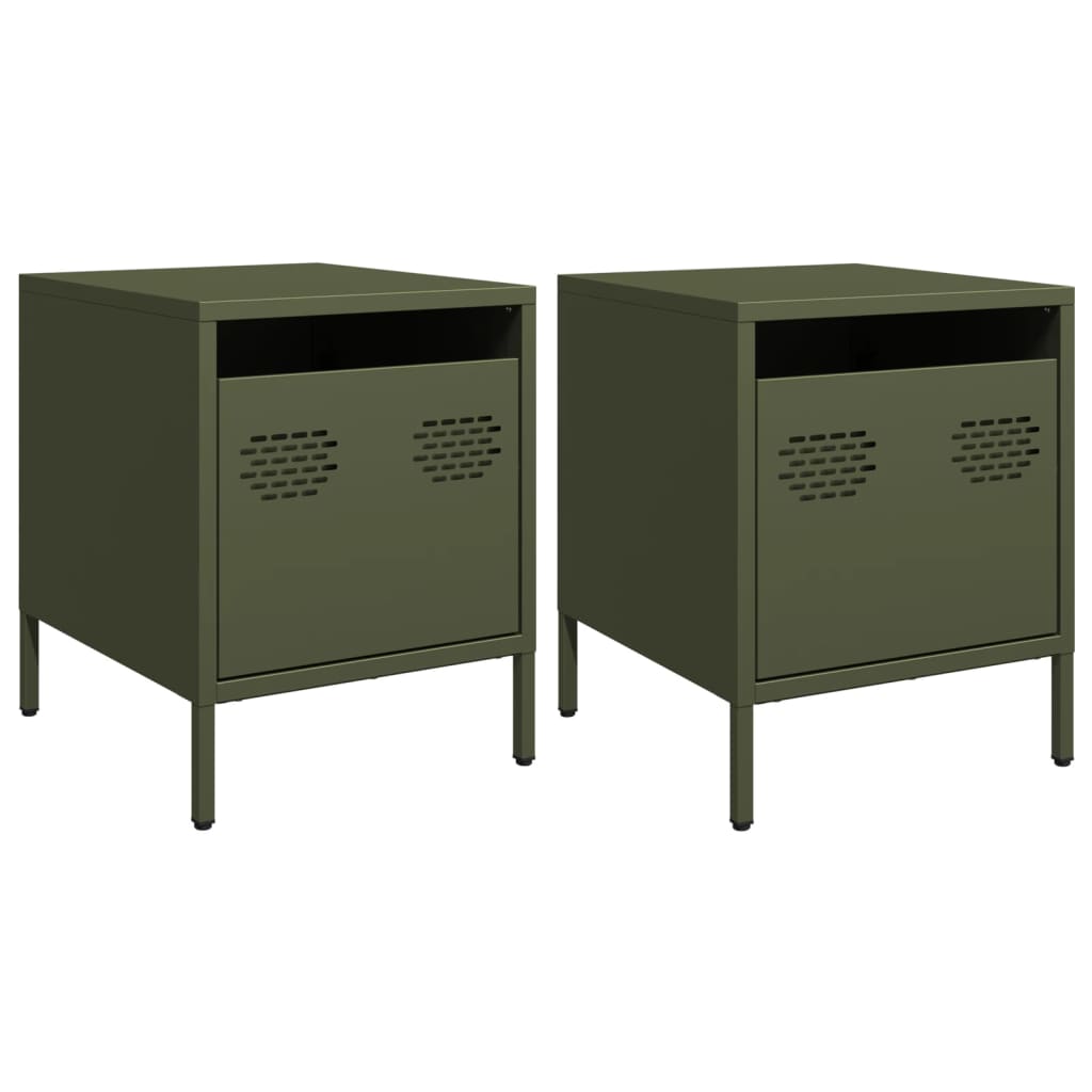 Bedside Cabinets 2 pcs Olive Green 35x39x43.5 cm Steel