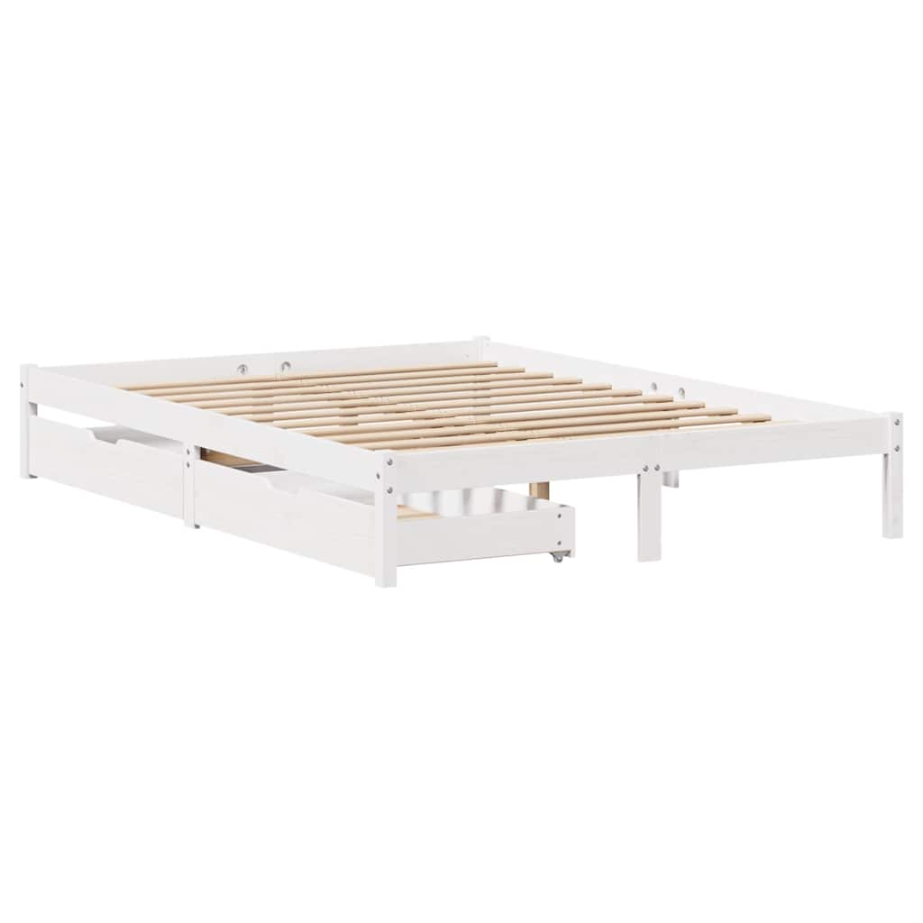 Bed Frame without Mattress White 135x190 cm Double Solid Wood Pine