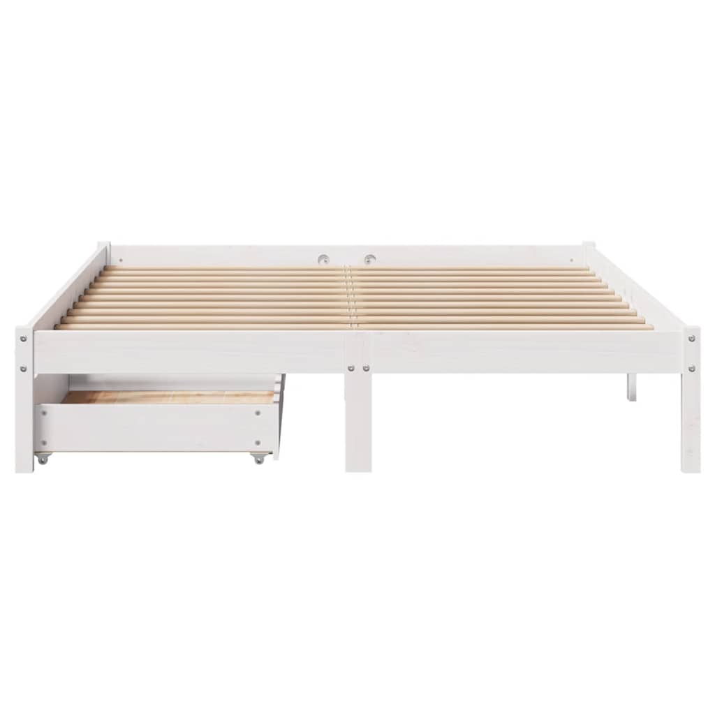 Bed Frame without Mattress White 150x200 cm King Size Solid Wood Pine